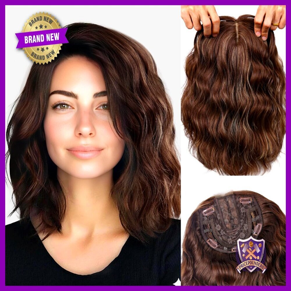 Short Wavy Hair Topper Synthetic Volume Booster for Thinning Hair Coverage